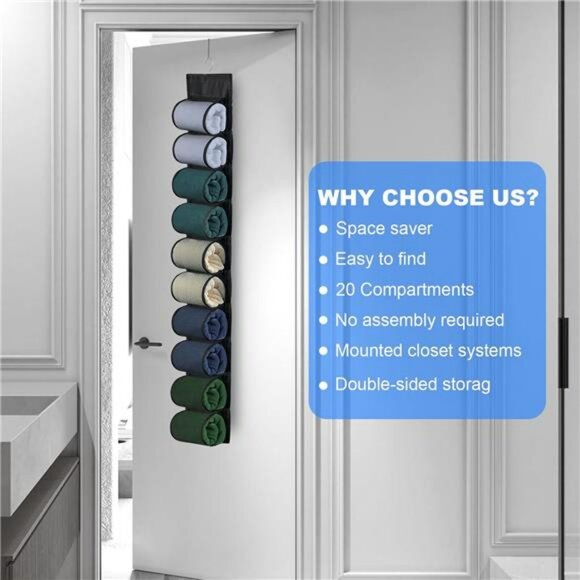 Hanging Closet Organizer 20 Pocket Storage for Leggings Yoga Pants Accessories 2 - Picture 5 of 8